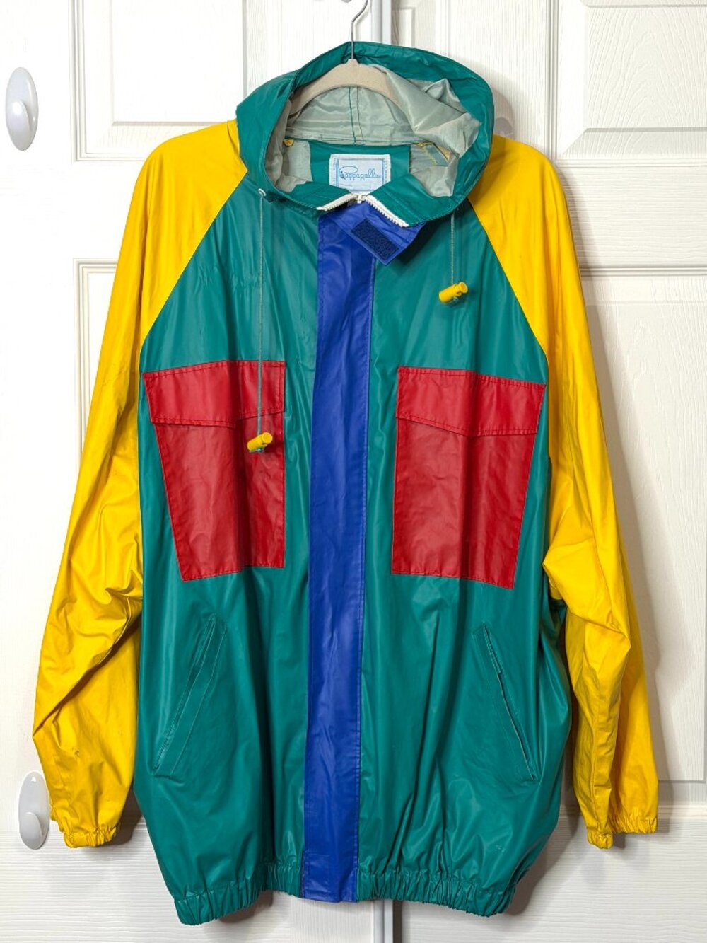 Vintage 80s/90s Colorblock Raincoat- Pappagallo Men's L